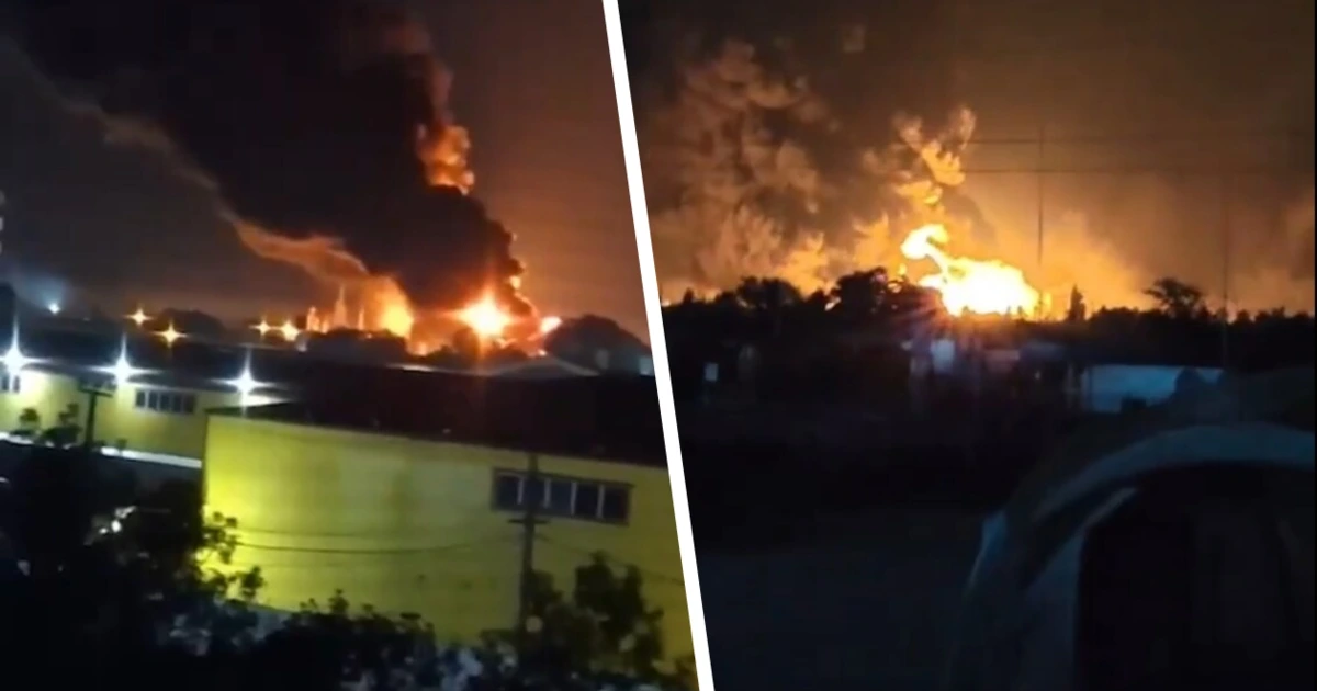 Russische Raffinerie nach Angriff in Flammen