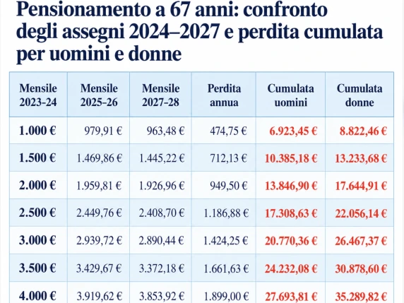 Pensioni 2027, i tagli agli assegni fanno perdere fino a 35 mila euro: le simulazioni da 1000 a 4000 euro al mese